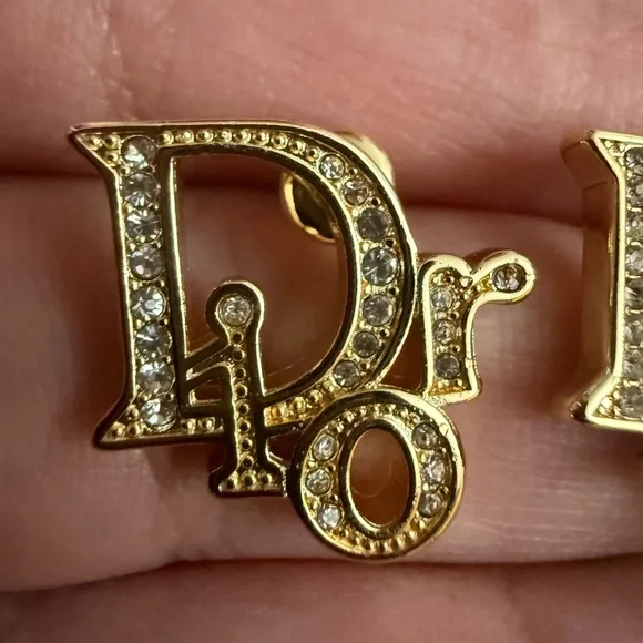 New upcycled Dior Gold and Silver Logo Earrings studs - Picture 2 of 3